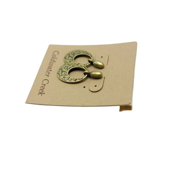 Coldwater Creek NOS Gold Tone Hammered Donut Dangle Earrings - Picture 3 of 4